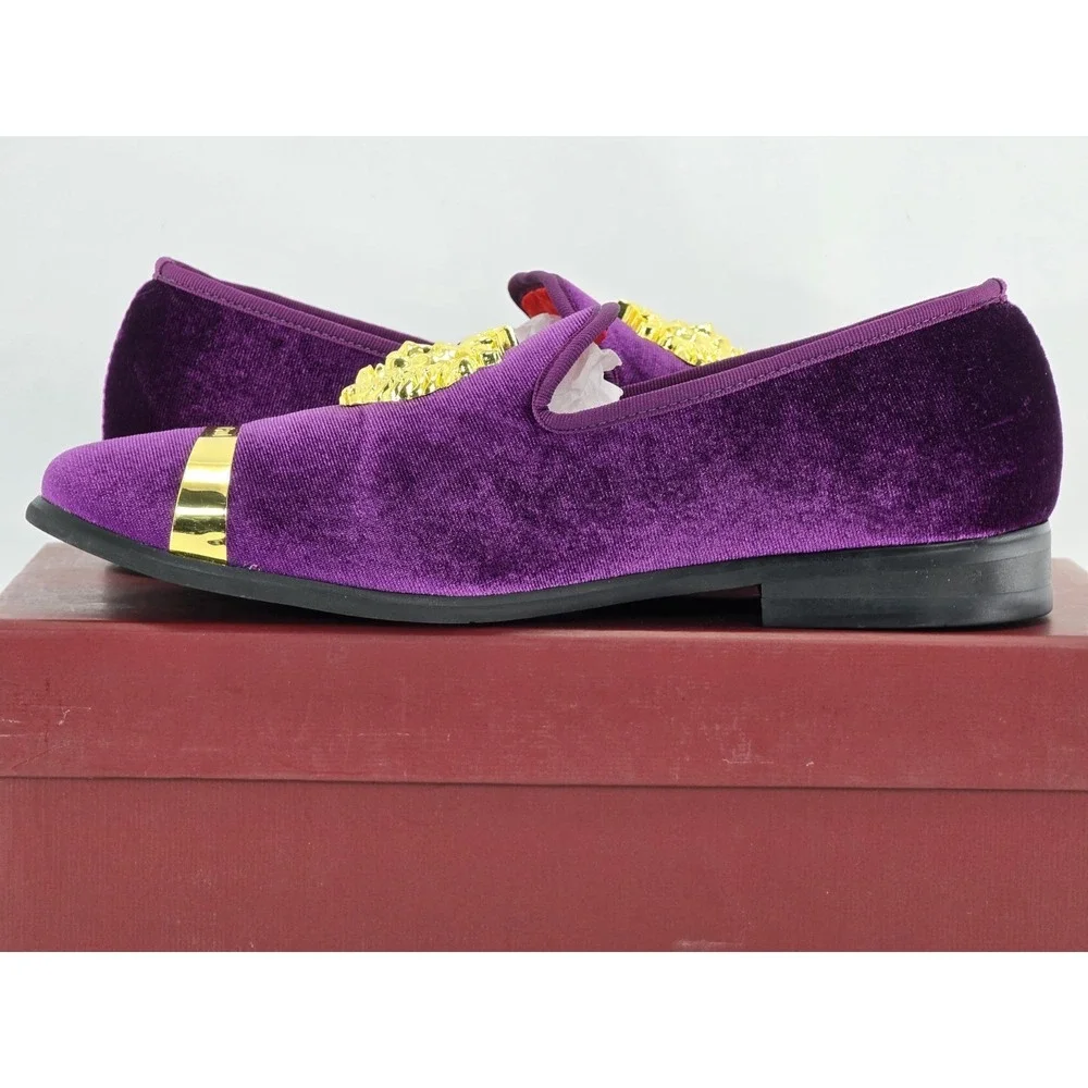 Erphpre Paul Shoes Men's Sz 8 - Purple Velvet - Comfy‎ - Metal Lion Head gold